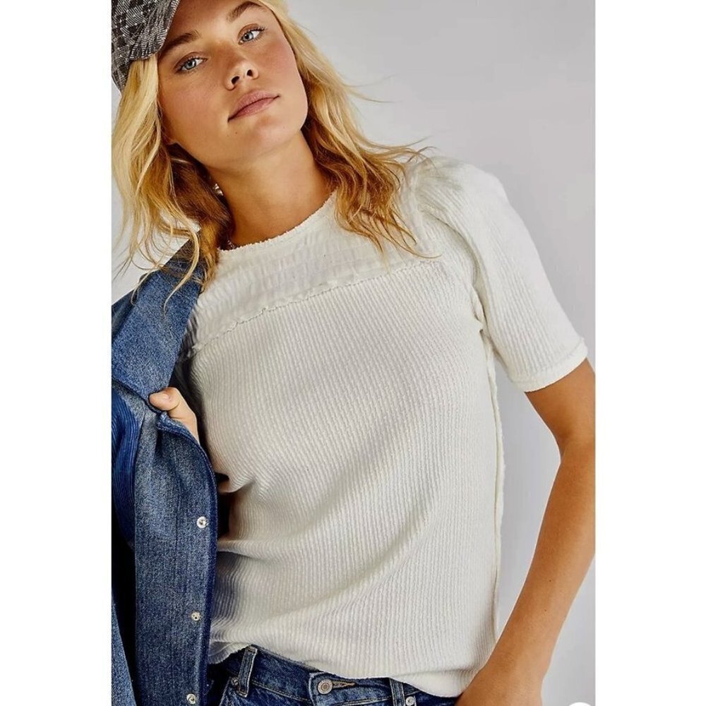 NWT Free People Smocked Knit Cream Blouse